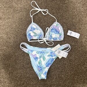 Hollister Floral Bikini - Blue and White